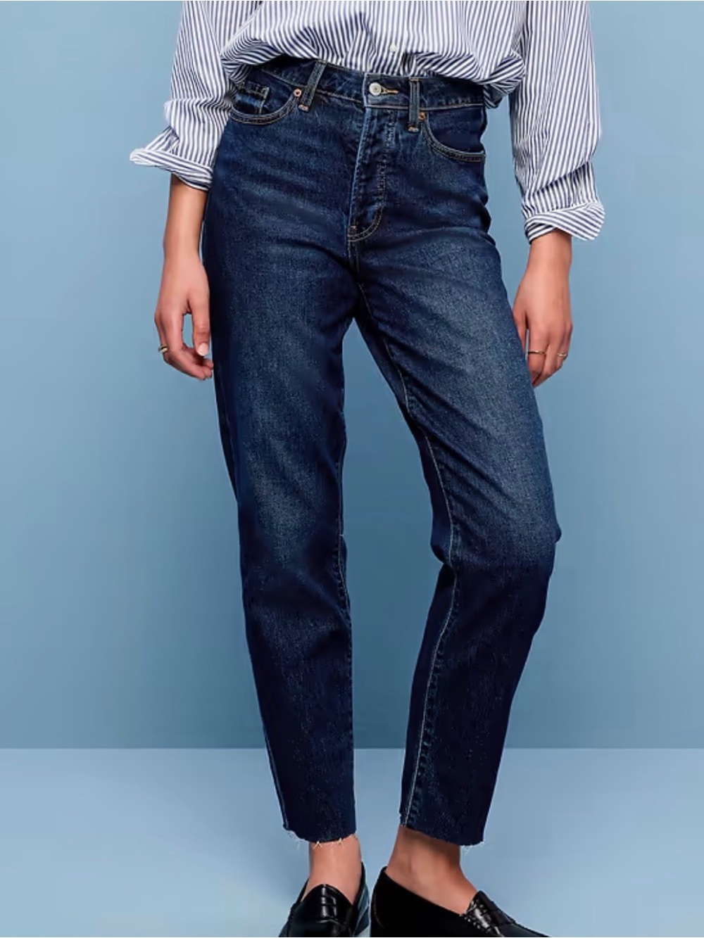 Old Navy Dark Blue High-Rise Button-Fly OG Straight Ankle Jeans